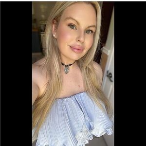 Vintage Light Blue Off The Shoulder Ruffle Blouse